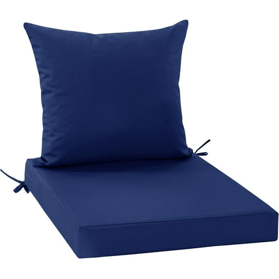 Outdoor Cushions for Patio Furniture 24 x 24 Inch, Double-Sided Waterproof Backrest and Deep Seat Cushion Set with Removable Cover, Navy, 1 Set