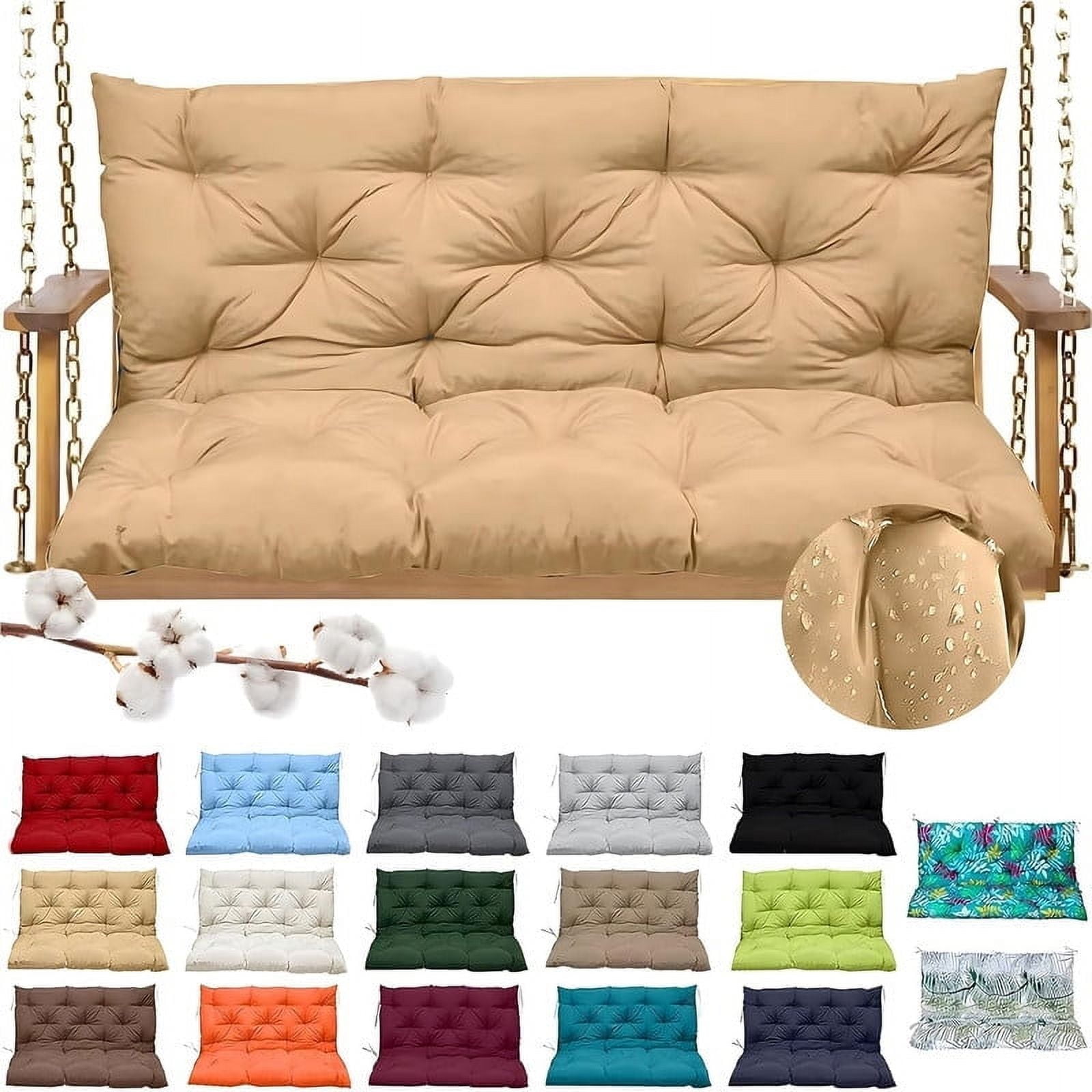 Outdoor Cushions for Patio Furniture, 4" Thick Waterproof Porch Swing Cushions Replacement with Backrest, 2-3 Seater Bench Cushion（Beige,40*40in）