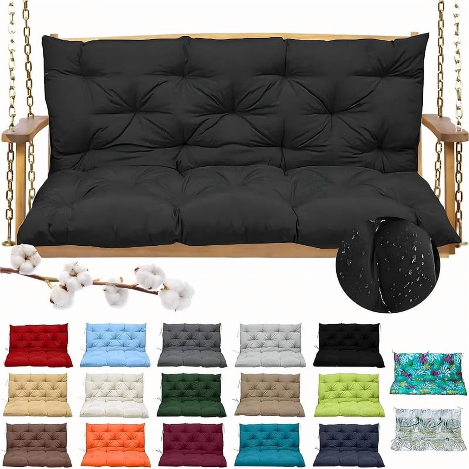 Outdoor Cushions for Patio Furniture, 4" Thick Waterproof Porch Swing Cushions Replacement with Backrest, 2-3 Seater Bench Cushion（Black,40*60in）