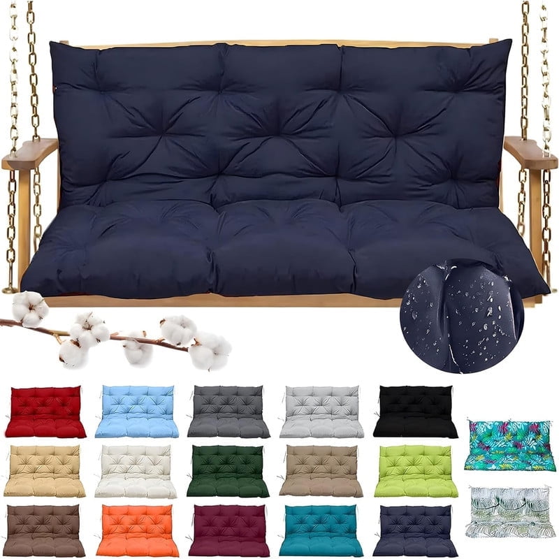 Outdoor Cushions for Patio Furniture, 4" Thick Waterproof Porch Swing Cushions Replacement with Backrest, 2-3 Seater Bench Cushion（Navy blue,40*40in）