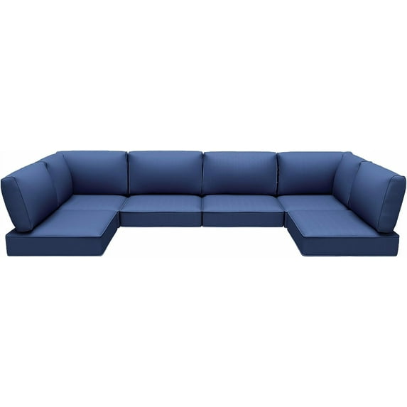 Outdoor Cushions for Patio Furniture - 7 Pieces Sectional Rattan Conversation Sets Replacement, Water-Resistant Sofa Cushions (Navy Blue)