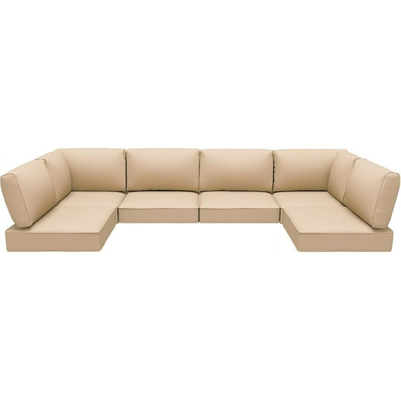 Outdoor Cushions for Patio Furniture - 7 Pieces Sectional Rattan Conversation Sets, Water-Resistant Replacement Sofa Cushions (Khaki)
