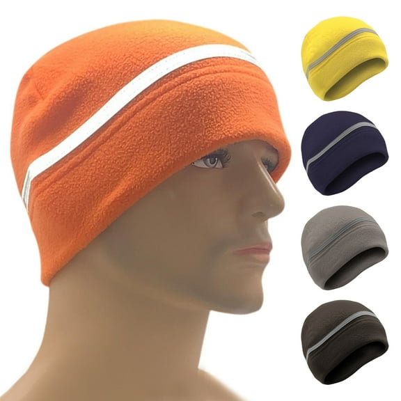 Outdoor Cycling Beanie Hat with Reflective Strip Windproof Ear Protection Motorcycle Helmet Liner High Visibility Riding Running Elastic Men Women Under-Helmet Skull Hat