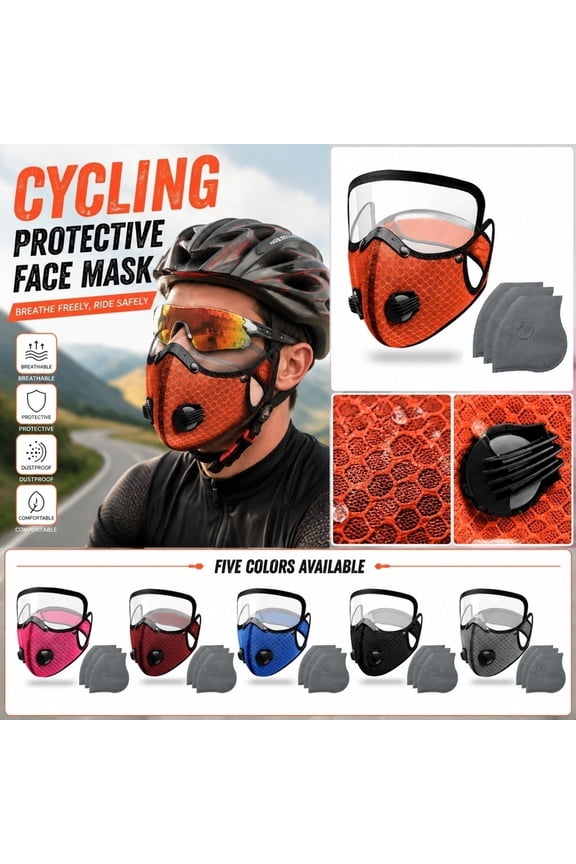 Outdoor Cycling and Running Gear, Protective Face Mask with Eye Protection, Gift for Dad Who Loves Outdoor Sports, Breathable Washable Workout Face Covering, Red Full Face Mask