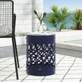 thumbnail image 1 of Outdoor Cylindrical Side Table with Floral Pattern Design, Heavy Duty Metal End Table with Powder-Coated Iron Frame for Patio, Living Room, Bedroom, Balcony & Garden, No Assembly Required, Navy Blue, 1 of 7