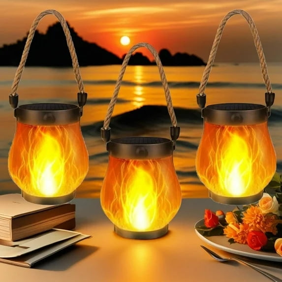 Outdoor Dancing Flame Solar Lantern Outdoor Lights, Hanging Waterproof