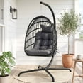 thumbnail image 1 of RADIATA Hanging Egg Chair with Stand, Outdoor Wicker Swing Basket Chair with Cushion, 350lbs Capacity, Dark Gray Patio Hammock Chair for Balcony Backyard, 1 of 9