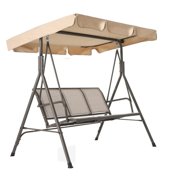 Outdoor Daybed with Canopy, 3 Seat Patio Outdoor Hanging for 3 Person, Large Hanging Lounge Chair with Adjustable Removable Canopy Cover, Sturdy Steel Frame Flatbed Swing, S8654