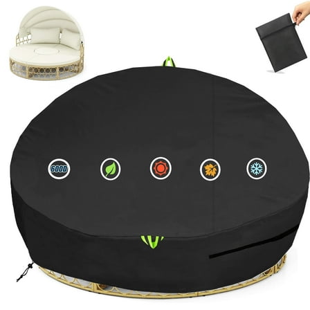 Outdoor Daybed Cover Waterproof, 600D Round Patio Sofa Cover, Heavy Duty Outdoor Canopy Daybed Sofa Cover - Ø75"X35''/18H