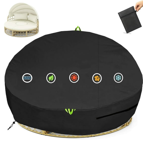Outdoor Daybed Cover Waterproof, 600D Round Patio Sofa Cover, Heavy Duty Outdoor Canopy Daybed Sofa Cover - Ø75"X35''/18H