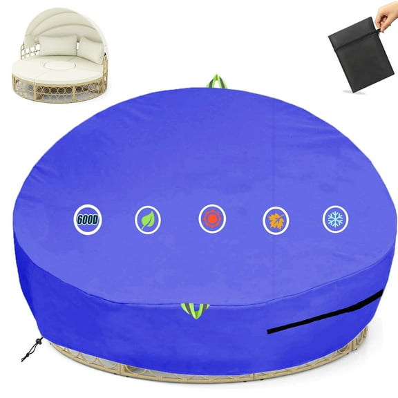 Outdoor Daybed Cover Waterproof, 600D Round Patio Sofa Cover, Heavy Duty Outdoor Canopy Daybed Sofa Cover - Ø75"X35''/18H