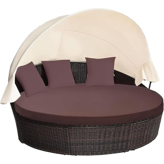 Outdoor Daybed Cushion Cover, 66" Replacement Daybed Cover with Elastic Band, Sun Bed Cushion Cover, Outdoor Round Bed Cushion, Cover ONLY (Daybed NOT Included), Brown