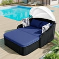 thumbnail image 1 of Outdoor Daybed, Patio Sunbed with Adjustable Canopy, PE Rattan Double Lounge Bed with Cushions and Pillows, Outdoor Lounge Bed  for Garden Poolside Backyard, 1 of 7