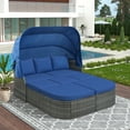thumbnail image 1 of Outdoor Daybed Sunbed, 6 Piece Patio Wicker Furniture Set with Canopy and Ottomans, Cushioned Conversation Set, PE Rattan Sectional Sofa Set for Pool, Garden, Backyard, Lawn, Blue, D7919, 1 of 14