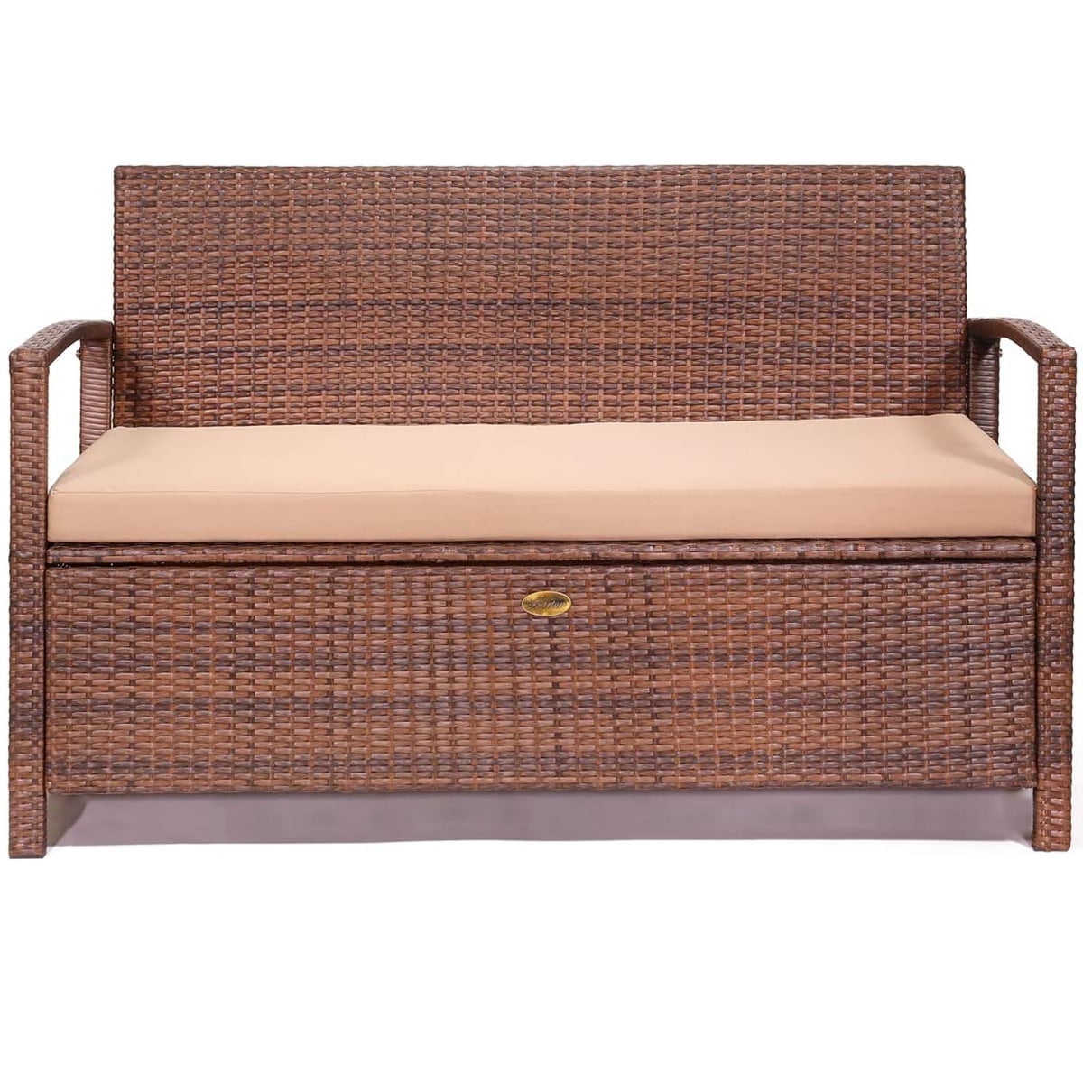 Barton Outdoor Wicker Storage Deck Box Bench With Cushion - Waterproof, UV Resistant - 45 Gal