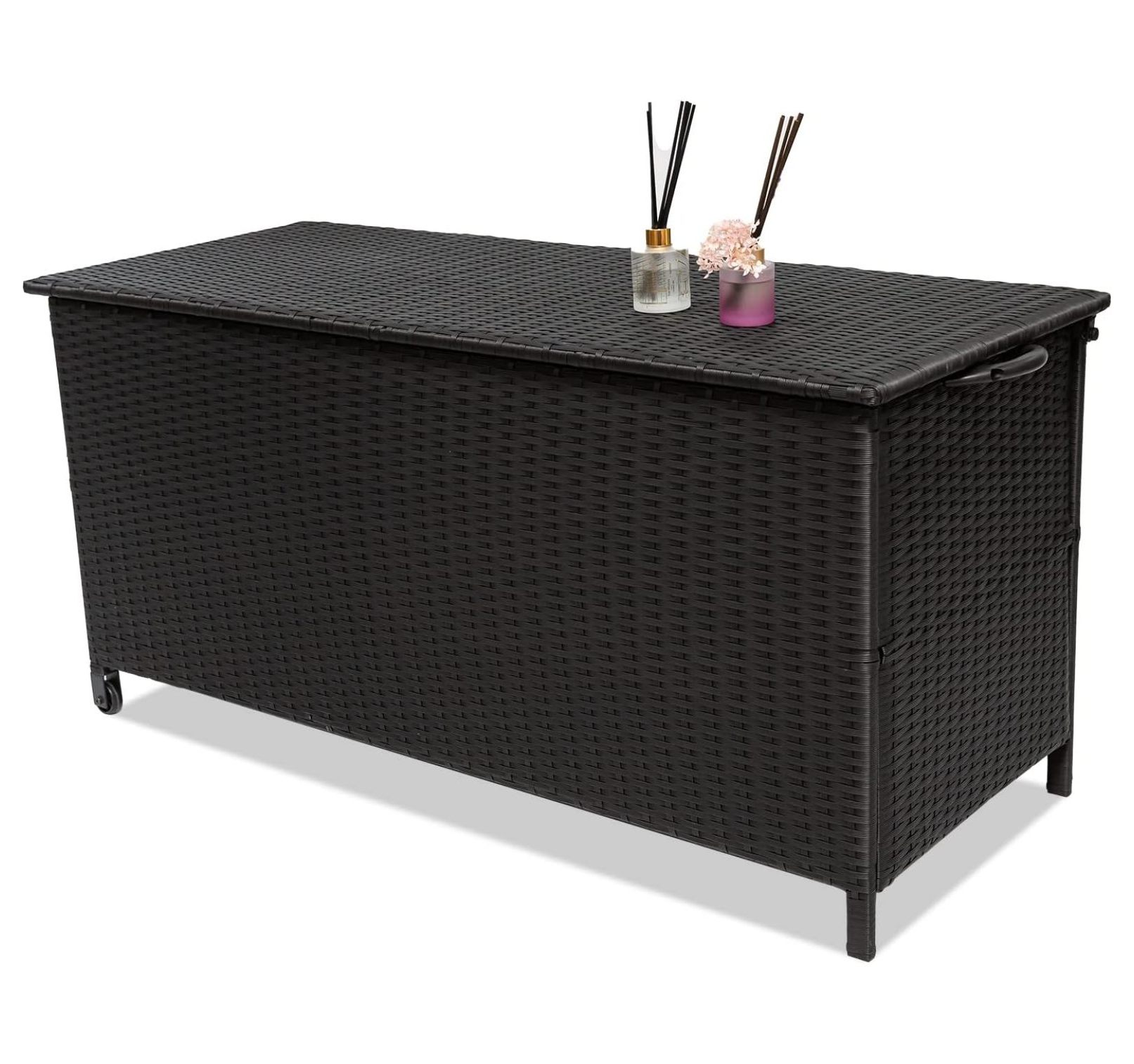 Outdoor Deck Box, Patio Waterproof Rattan Storage Box, Suitable for