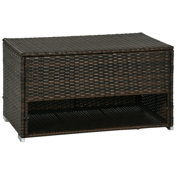 Outdoor Deck Box & Shoe Storage, PE Rattan Wicker Towel Rack with Liner for Indoor, Outdoor, Patio Furniture Cushions, Pool, Toys, Garden Tools, Brown