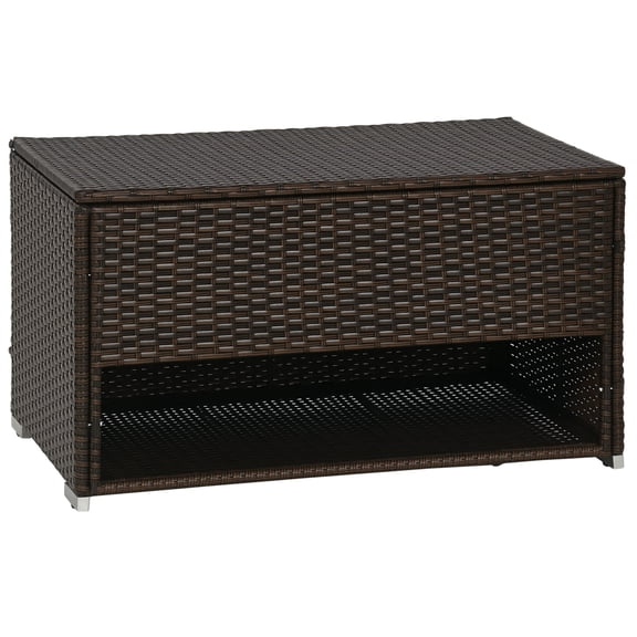 Outdoor Deck Box & Shoe Storage, PE Rattan Wicker Towel Rack with Liner for Indoor, Outdoor, Patio Furniture Cushions, Pool, Garden Tools, Brown