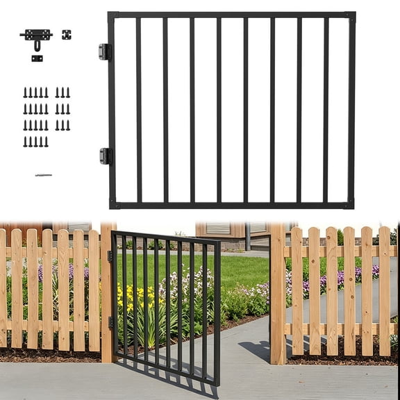 Outdoor Deck Fence Gate Kit, 48" W x 38" H Heavy Duty Metal Porch Gate, Anti-Rust, Adjustable Fence Gate for Patio, Yard, Balcony, Railing, Garden