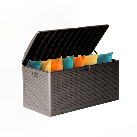 Outdoor Deck Storage Box 33/73/80/110/150 Gallon, Waterproof UV-Resistant Lockable Resin Bin, for Package Delivery Patio Cushions Garden Tools, Indoor Outdoor Storage Cabinet