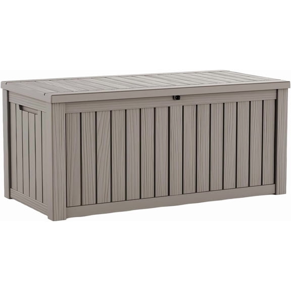 Outdoor Deck Storage Box Waterproof Large Patio Storage Chest 200 Gallon Resin Lockable Flip Top with Wood-Texture Black Grey 200 gal