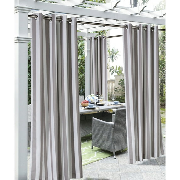 Outdoor Decor Coastal Stripe Grommet Curtain Panel Window Dressing 50 x 108 in Taupe