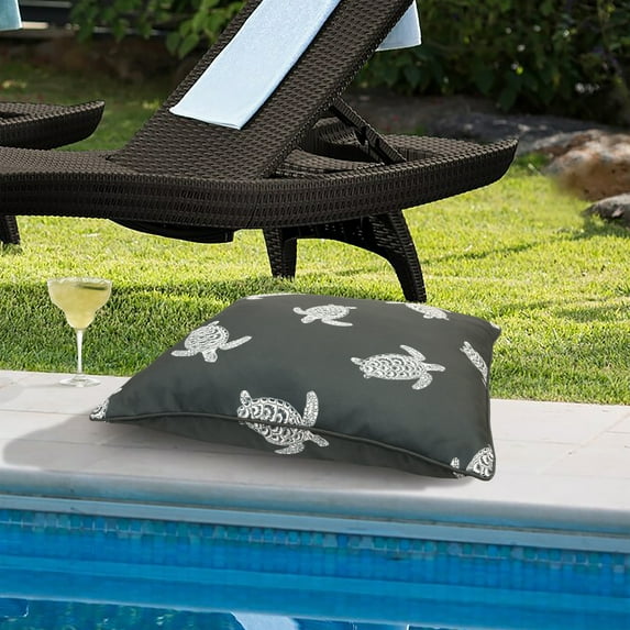 Outdoor Decor Ebony Turtle Print Large Decorative Pillow 24 x 24 in Black