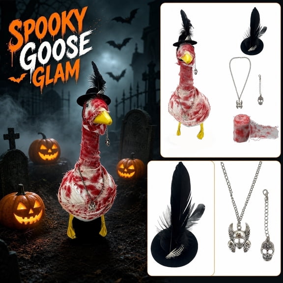 Outdoor Decor, Halloween Porch Goose Outfit, Porch Goose Outfit, Gothic Decor, 14X10 Inch Full Set with Skeleton Charm, Metal Hardware, Spooky Seasonal Details for Yard