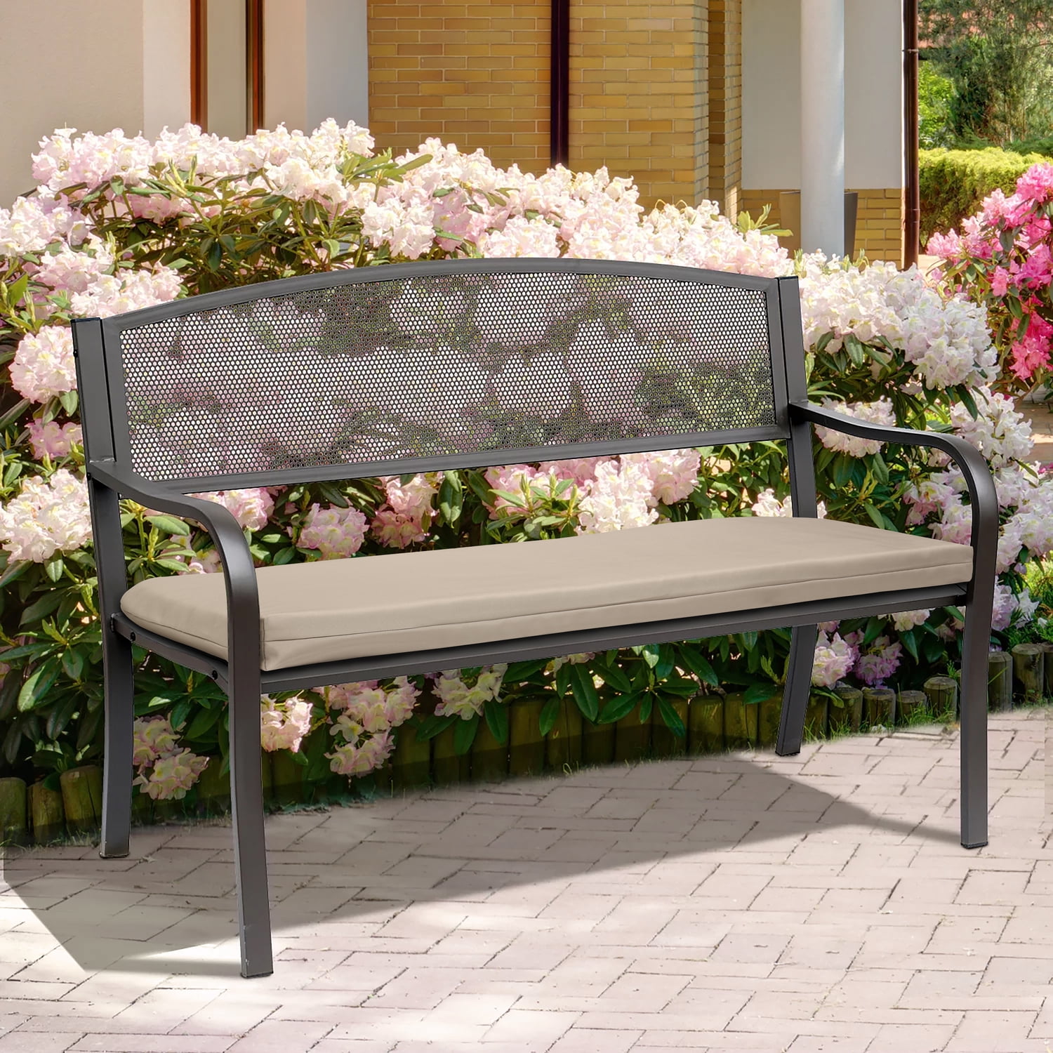 Outdoor Decor Nature Bench Seat Cushion 48 x 18 in Solid Taupe