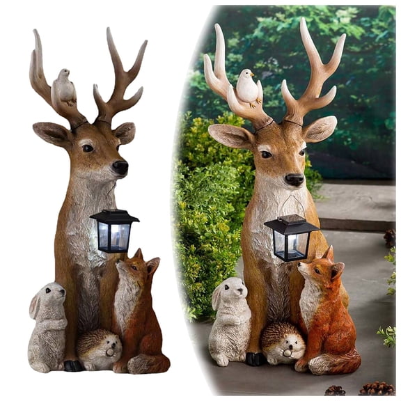 Outdoor Decor Solar Statue Lamps, 2025 New Creative Deer Rabbit Hedgehog Wolf Modeling Sculpture Lights Waterproof Energy Saving Solar Resin Figurine Lamps for Garden Lawn Yard Decoration