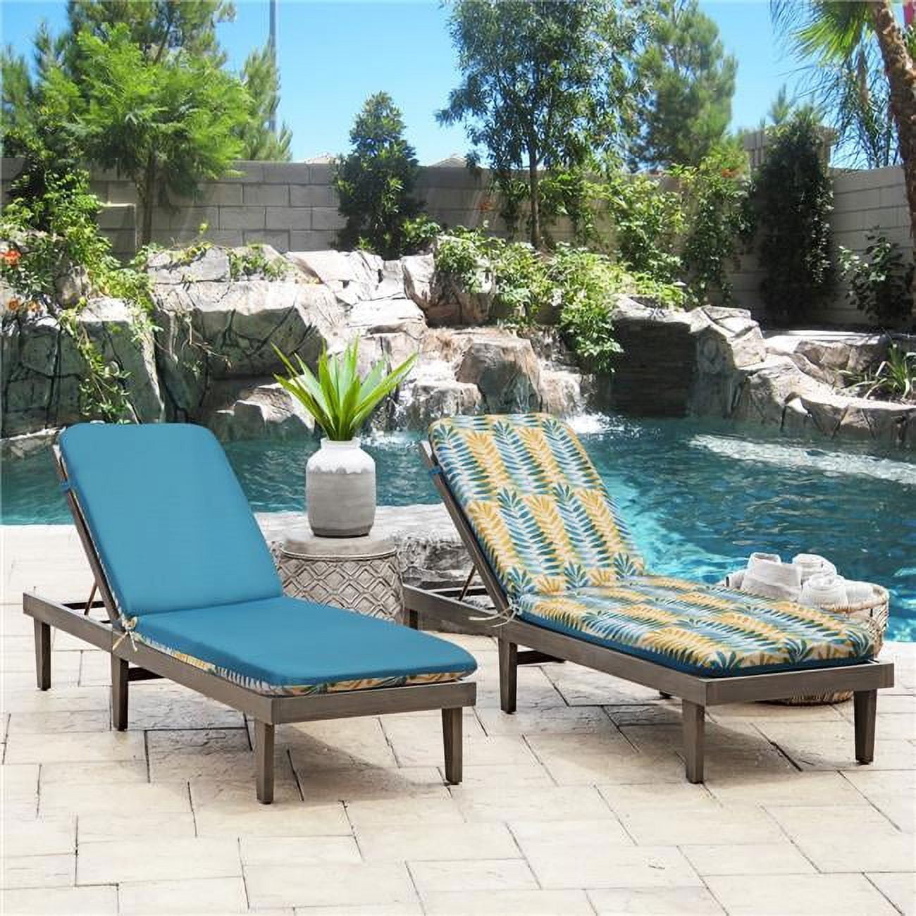 Outdoor Decor Turquoise Cove Lounger Chair Cushion Pad, Aqua, 22" x 73