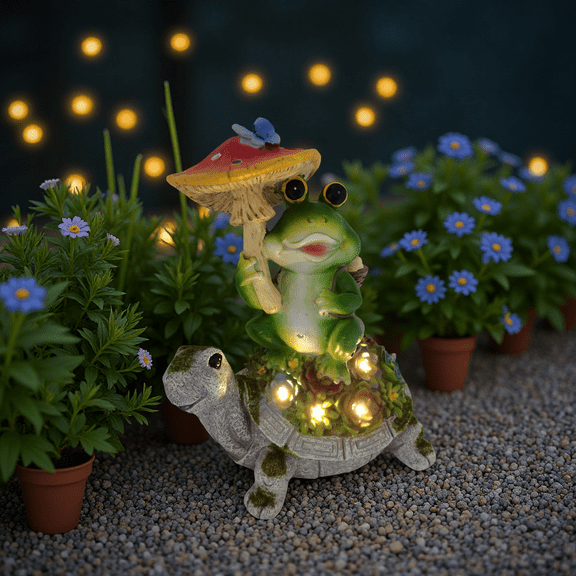 Solar Garden Statue Fairy Animal Figurine Light for Outside Outdoor Decorations Resin Turtle Statues Pathway Light for Patio Yard Lawn