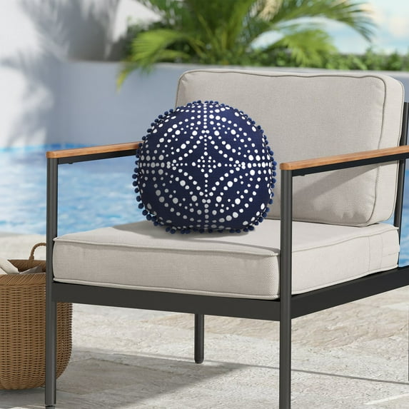 Outdoor Decor Urban Chic Round Throw Pillow, Navy, 18" x 18"