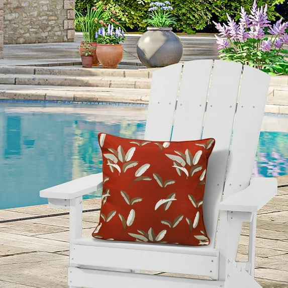 Outdoor Decor by Commonwealth Ruby Red Leaf Print Pillow 18 x 18 in Red