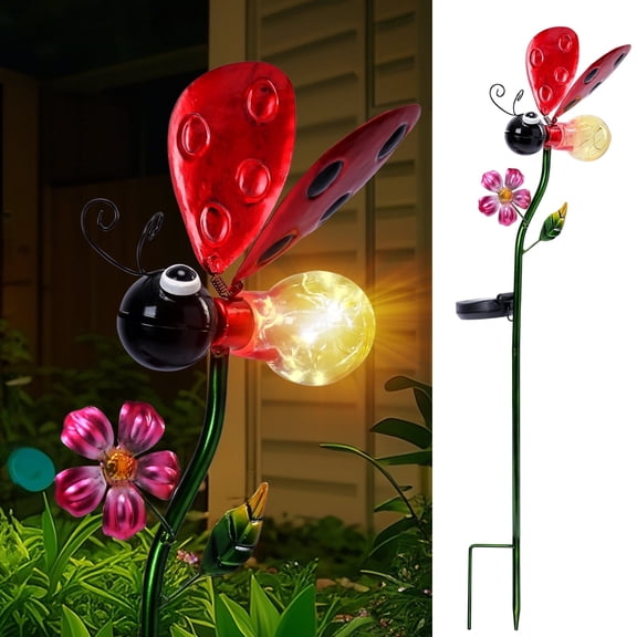 Outdoor Decoration, Solar Garden Stake Light, Solar LED Lights,Seven Stars Ladybird,Pink Petals,for Garden,Patio,Lawn