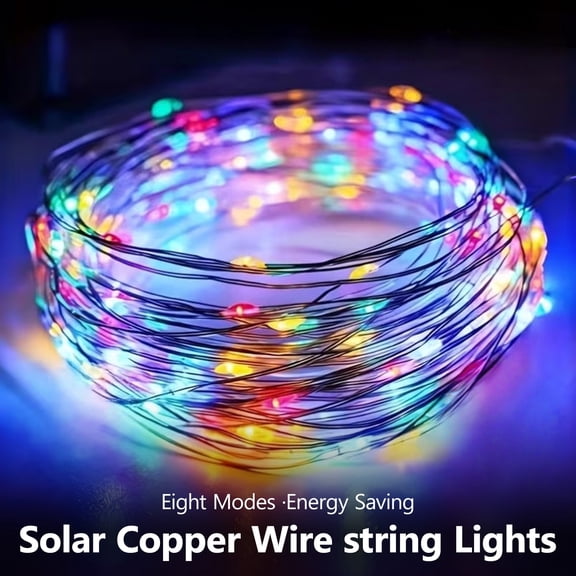 Solar Powered Copper Wire Lights, 33ft 100 LED Outdoor String Lights, Waterproof Fairy Lights for Patio Yard Tree Party Decor, Warm White & Colorful