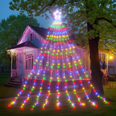 Outdoor Decorations 12.6ft Waterfall Lights, 8 Modes Christmas Lights, Christmas Decorations for Tree, Outdoor Christmas Lights for House Tree Holiday Party, Multicolor