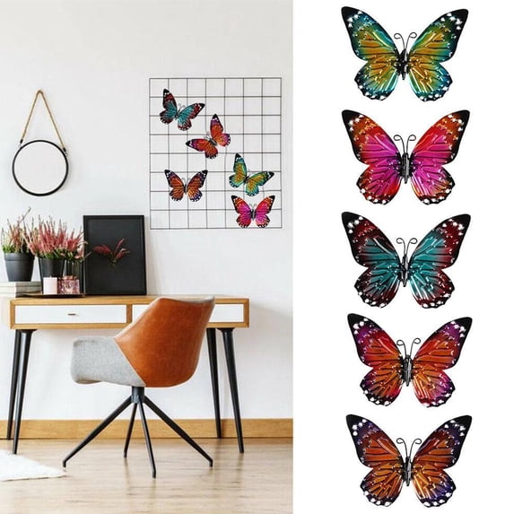 Outdoor Decorations Metal Butterfly Wall Decor 3D Butterflies Wall Art Hanging Sculpture for Living Room Bedroom or Porch Patio Fence 5.3*3.5 IN