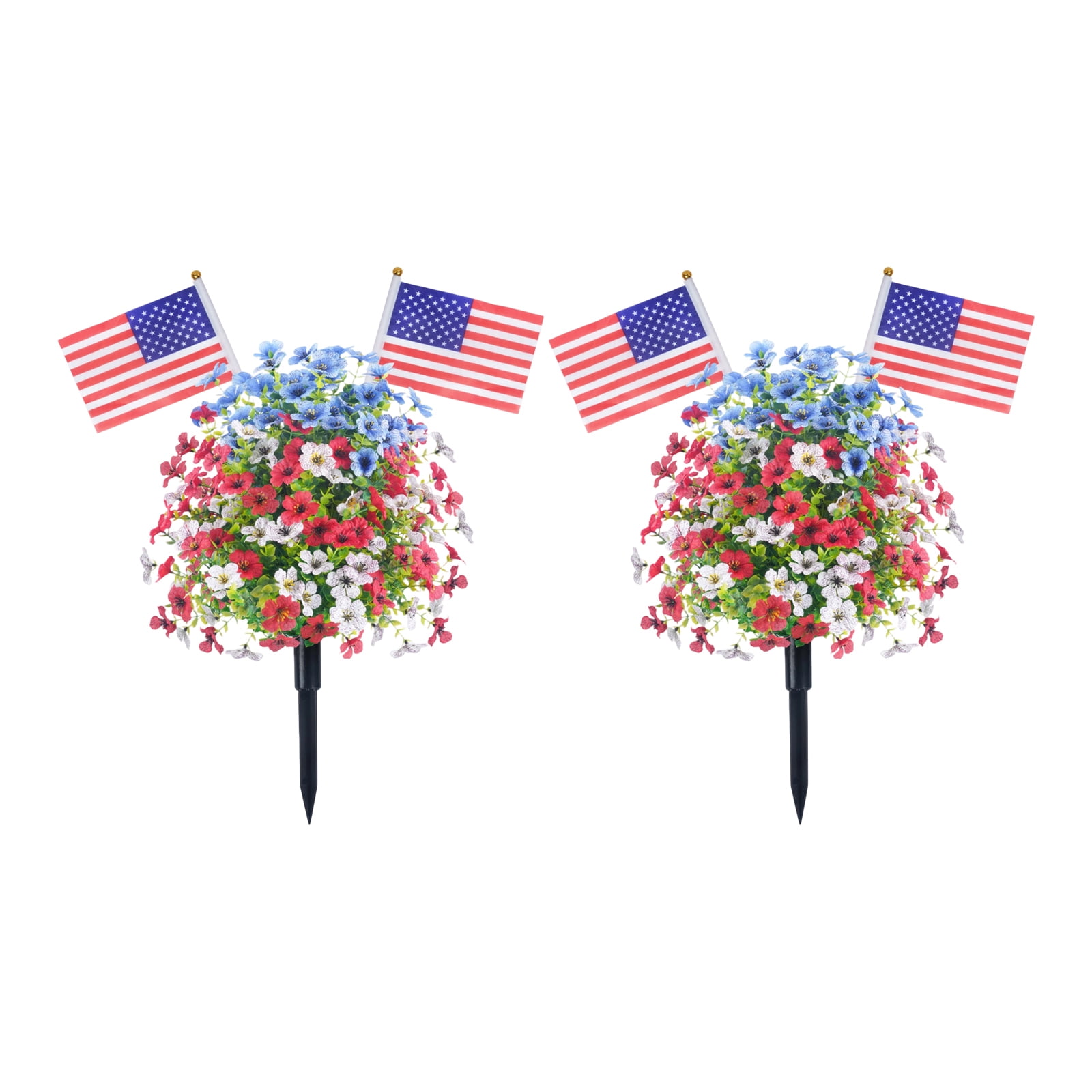 Outdoor Decorations for Yard, Garden Decorations Outdoor, Fake Outdoor Flowers Uv Resistant, 4Th of July Lawn Decorations, Red White and Blue Decor, 2 Pc Garden Stakes