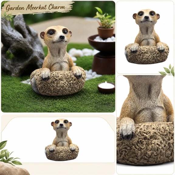 Outdoor Decorations for Yard, Garden Sculptures and Decor, Patio Decorations Outdoor, Outdoor Decor for Patio, Handcrafted Resin Meerkat Animal Figurine 4.5X4.5X4 in Charming