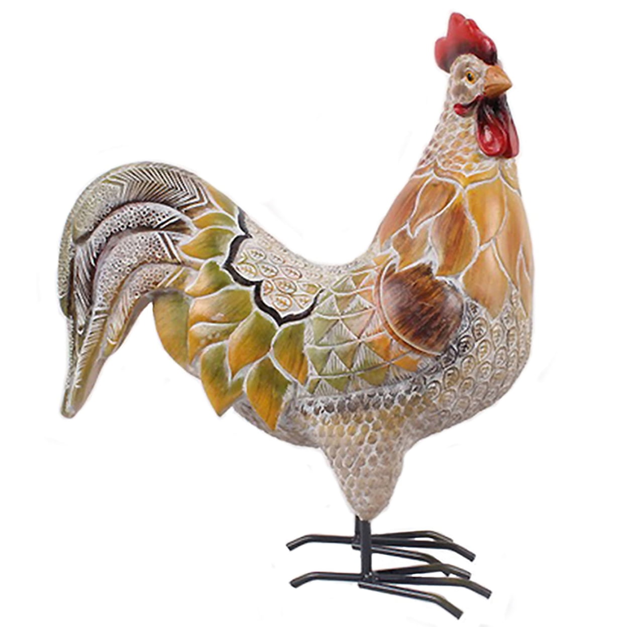 Hand Painted 10" Tan and Red Resin Rooster Figurine