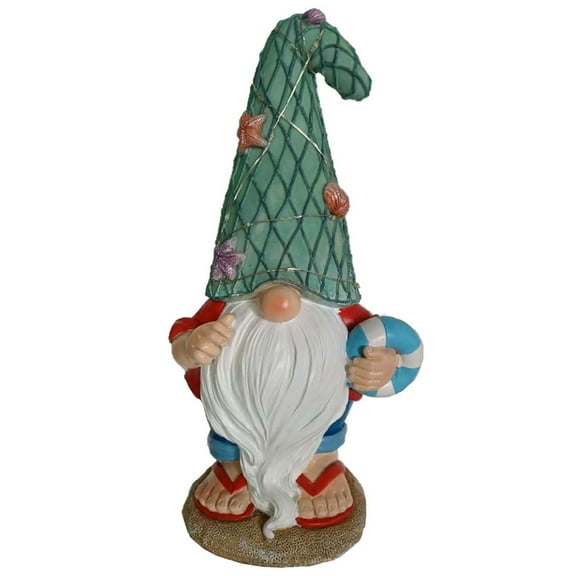 Outdoor Decorative 11.5" Resin Beach Gnome, Five Color Lights