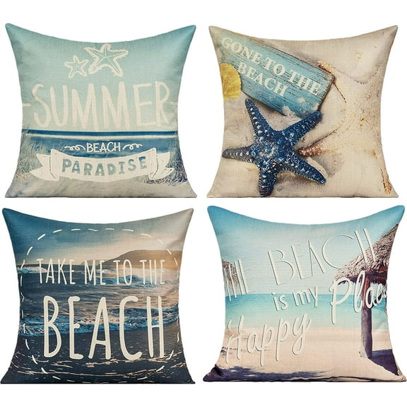 Outdoor Decorative Beach Coastal Throw Pillow Covers Summer Nautical Patio Furniture Sunbrella Ocean Themed Decoration Cushion Starfish Accent Pillows for Daybed Couch Sofa