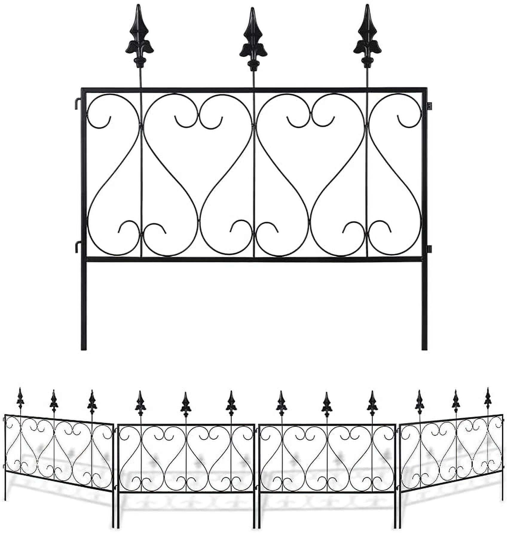 Oumilen Outdoor Decorative Garden Fence 24in x 24in Black Coated Metal, Set of 5