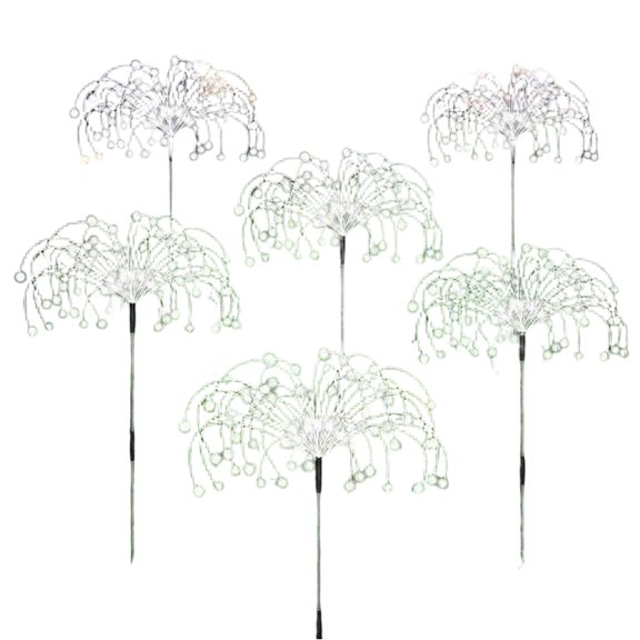 Outdoor Decorative Garden Stake Lights Waterproof Metal Wire Firework Shape Solar Powered LED Pathway Lamp Set of 5