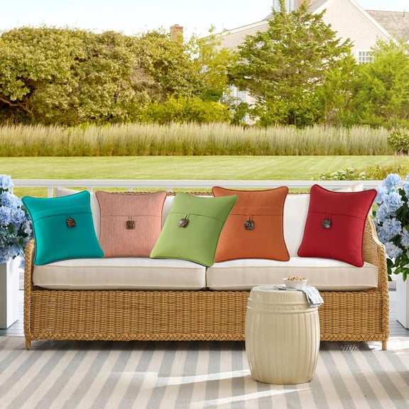 Outdoor Decorative Pillows with Coconut Button Pack of 4, 16" x 16" Outdoor Pillow Set for Couch Bed Throw Sofa, Light Lotus Red