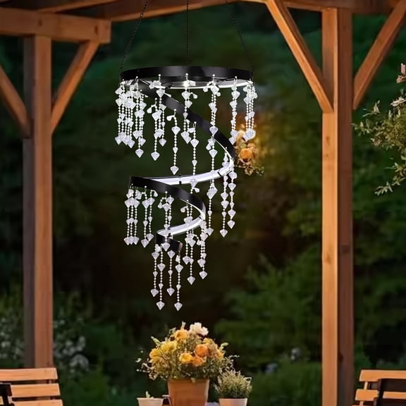 Outdoor Decorative Solar Crystal Chandelier with White LED Strip, Waterproof Hanging Lantern Suitable for Gardens, Yards, Patios, Gazebos, Parties, And Weddings