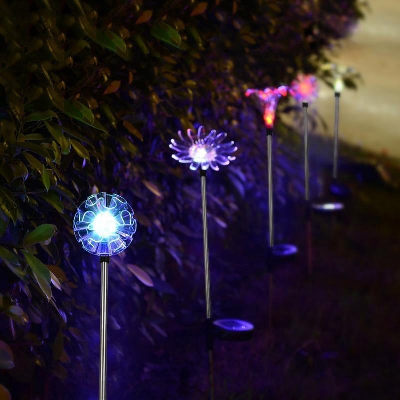 Qishi 7 Color-Changing LED Solar Garden Stake Lights, 3 Pack Outdoor Solar Powered Flower Lights Waterproof Figurines Decor Landscape Pathway Lights for Garden, Yard, Lawn, Patio