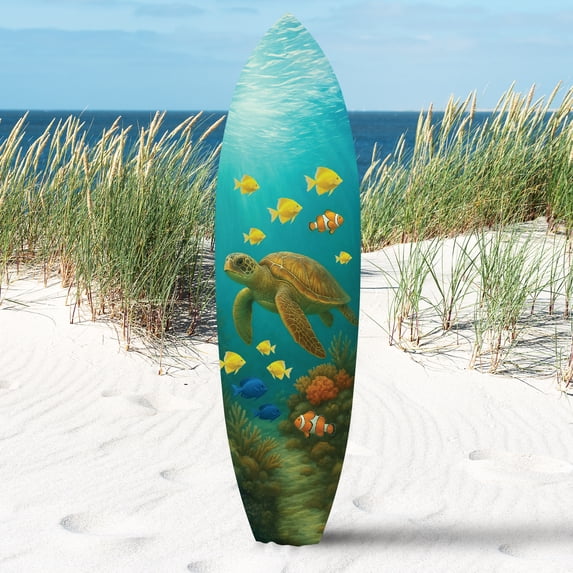 Outdoor Decorative Surfboard Wall Art - Sea Turtle Decor Ocean-Themed, Beach House Sign, Weather Resistant PVC 4 Foot