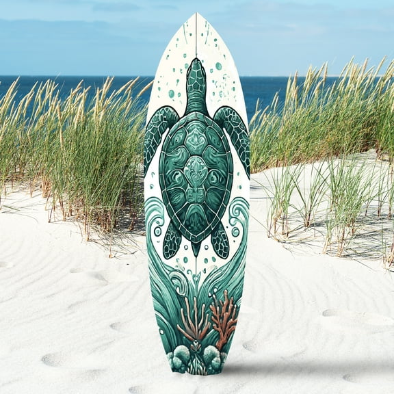 JennyGems Decorative Outdoor Turtle Surfboard Wall Art, PVC, Weather Resistant (5 Foot)